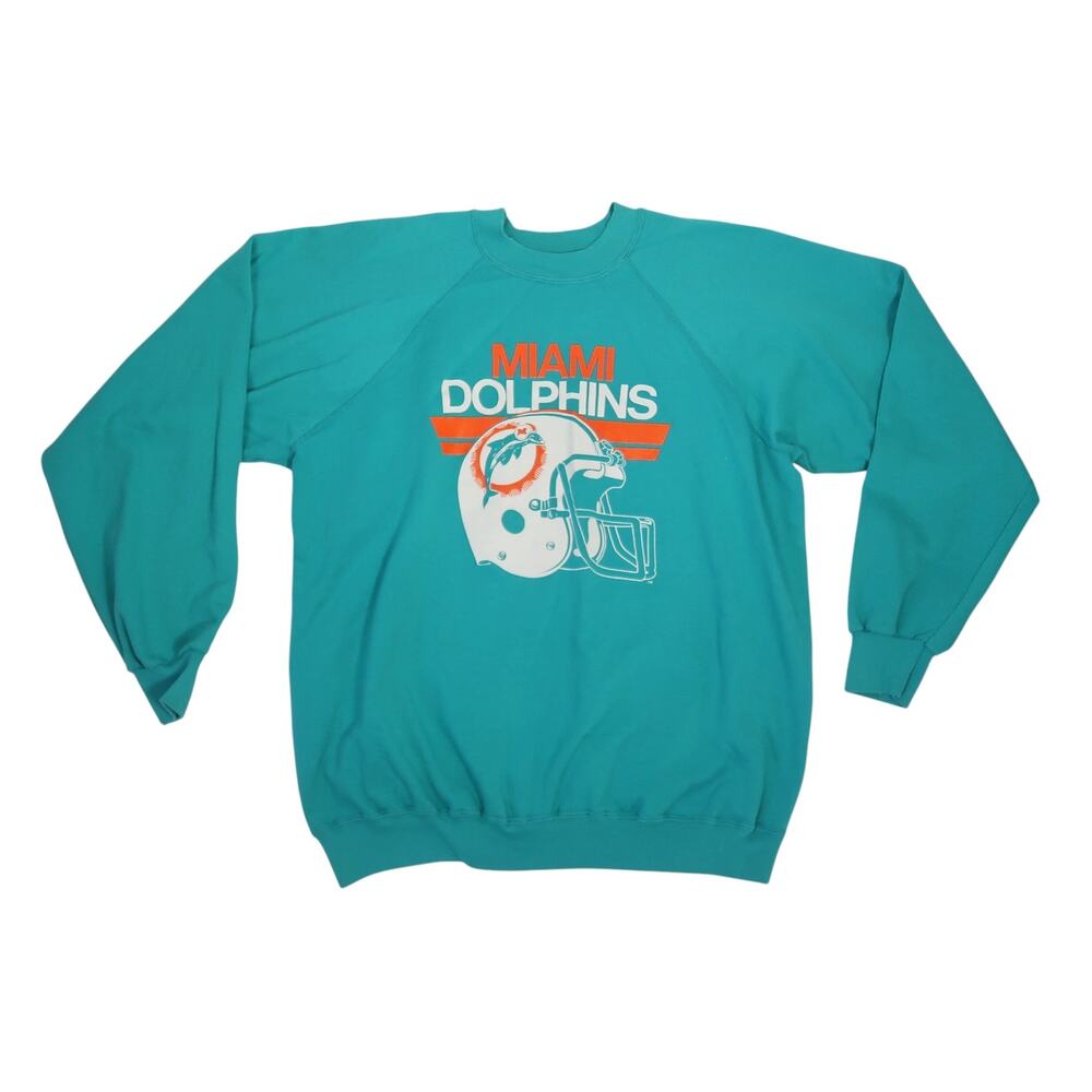 Vintage 80s Trench Miami Dolphins NFL Football Teal Graphic Sweatshirt XL